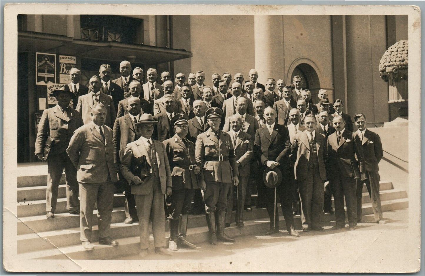 GERMAN WWII ERA MILITARY in BADEN BADEN ANTIQUE REAL PHOTO POSTCARD RPPC