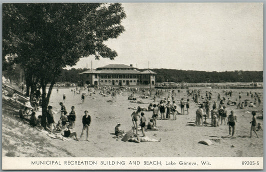 LAKE GENEVA WI RECREATION BUILDING & BEACH ANTIQUE POSTCARD