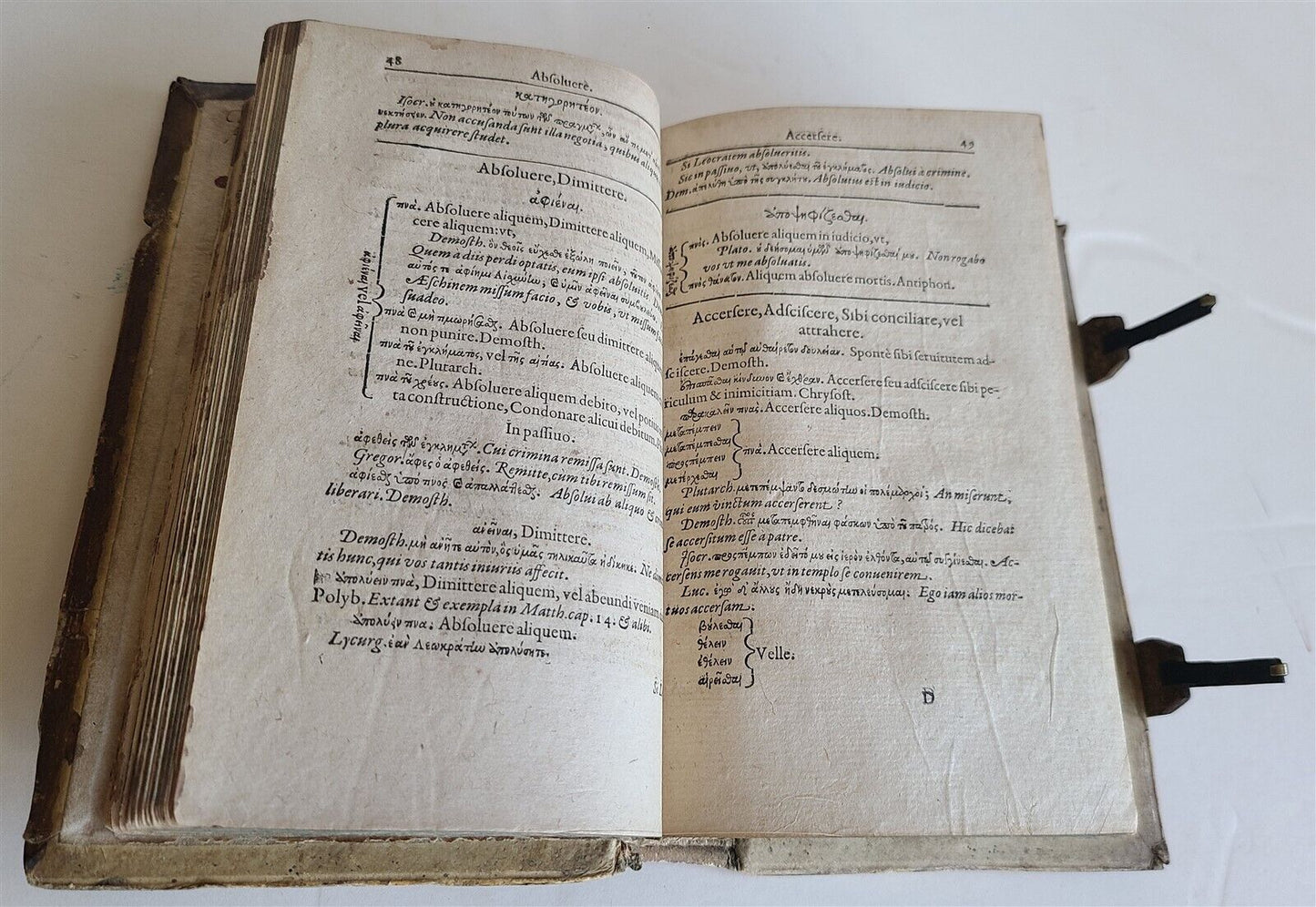 1594 CALLIGRAPHIA by Johannes Posselius antique PIGSKIN BINDING w/ CLASPS