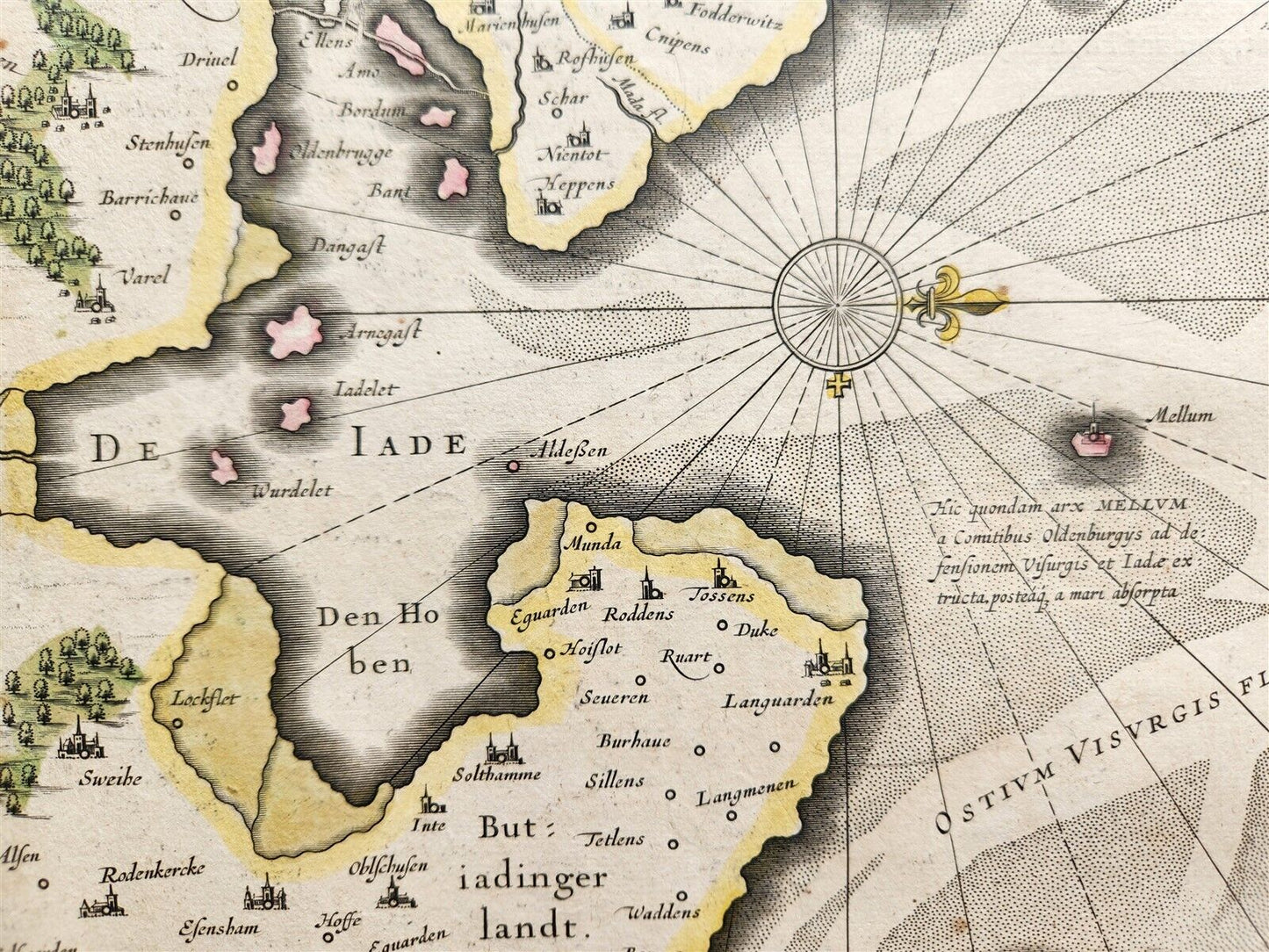 1640 MAP of GERMANY OLDENBURG CO. by WILLEM BLAEU antique AUTHENTIC hand colored