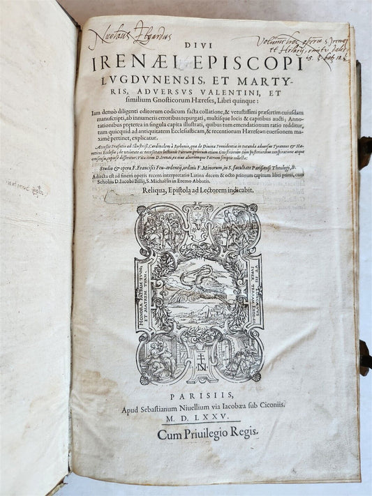 1575 IRENAEUS GREEK THEOLOGY in LATIN byantique 16th CENTURY FOLIO PIGSKIN BOUND