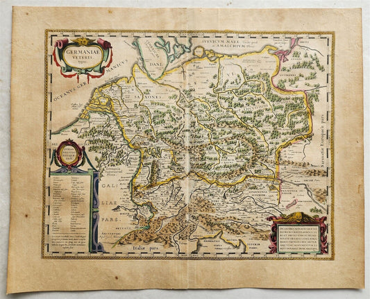 1640 MAP of ANCIENT GERMANY by WILLEM BLAEU antique AUTHENTIC hand colored