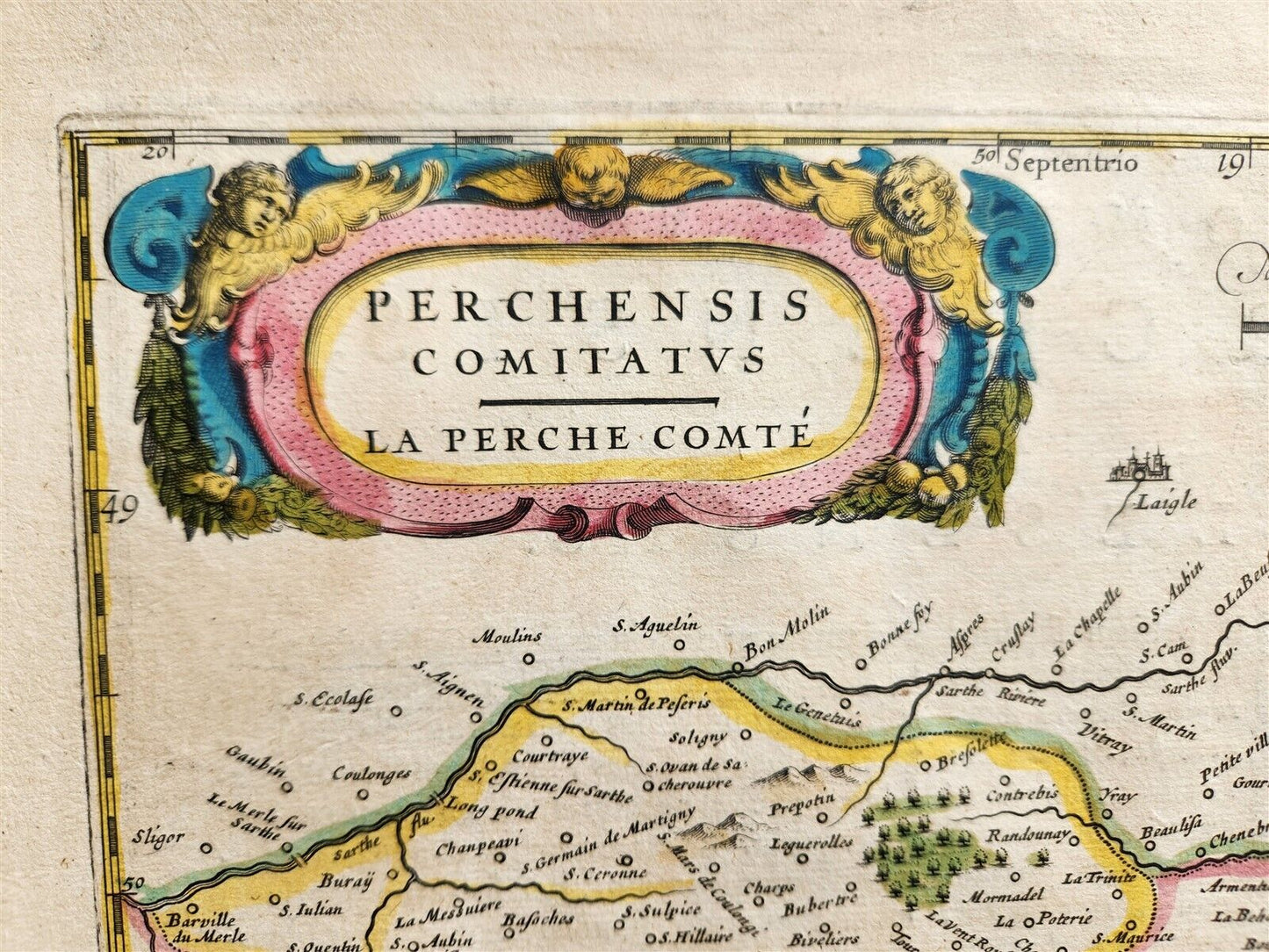 1640 MAP of FRANCE LA PERCHE by WILLEM BLAEU antique AUTHENTIC hand colored
