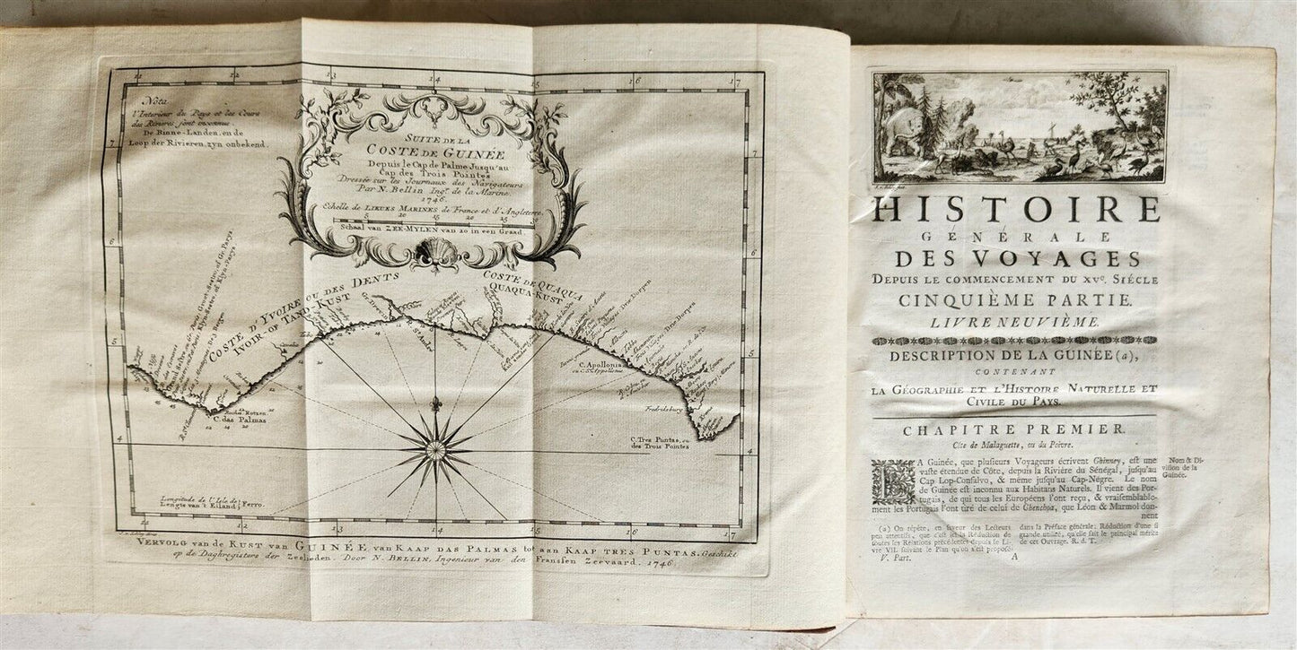 1748 TRAVELS TO AFRICA antique ILLUSTRATED Histoire generale des voyages vol. 5