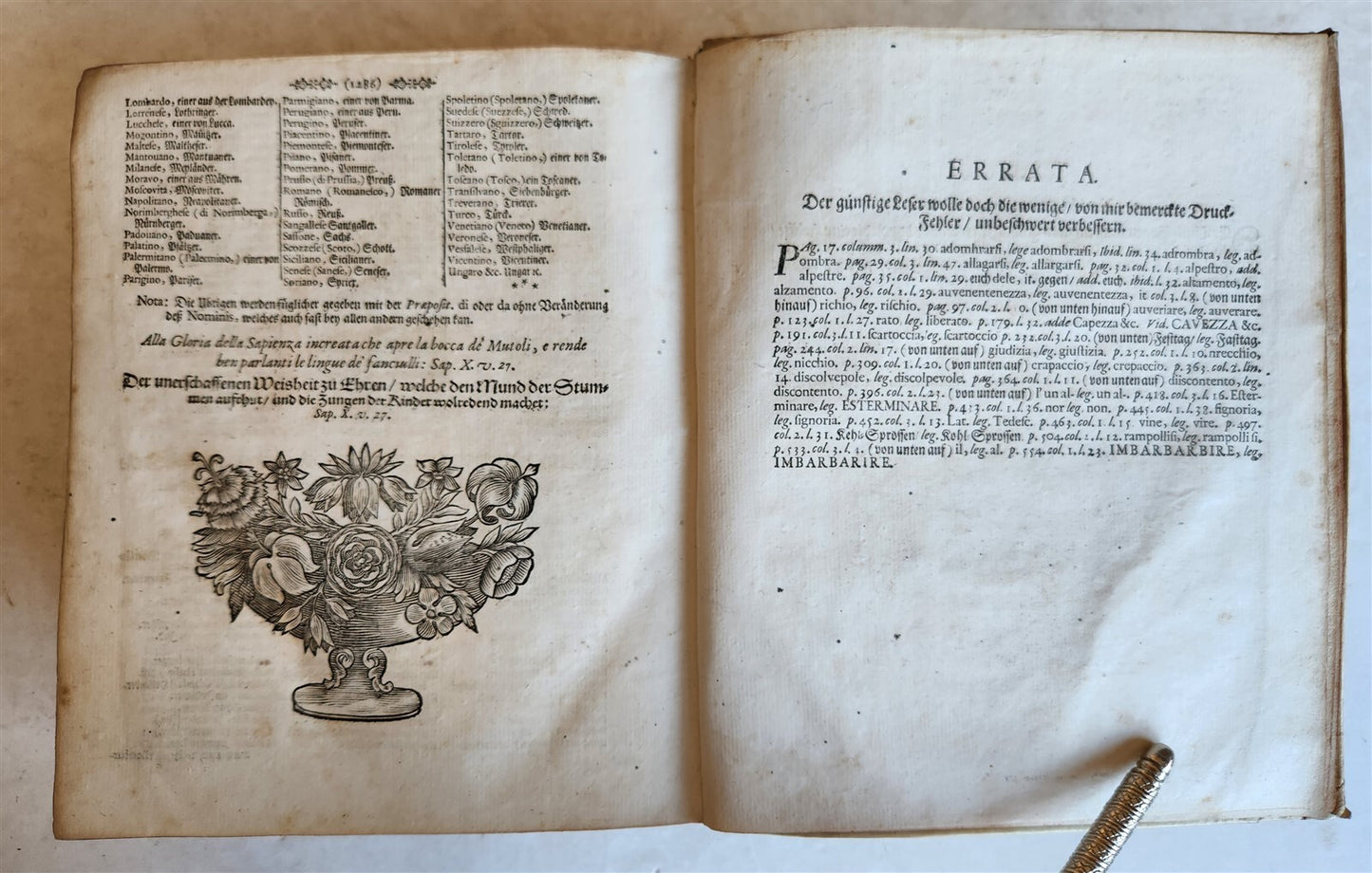 1693 ITALIAN GERMAN DICTIONARY by M. CRAMER antique VELLUM BOUND