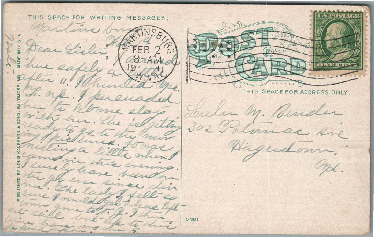 MARTINSBURG WV WEST KING STREET ANTIQUE POSTCARD