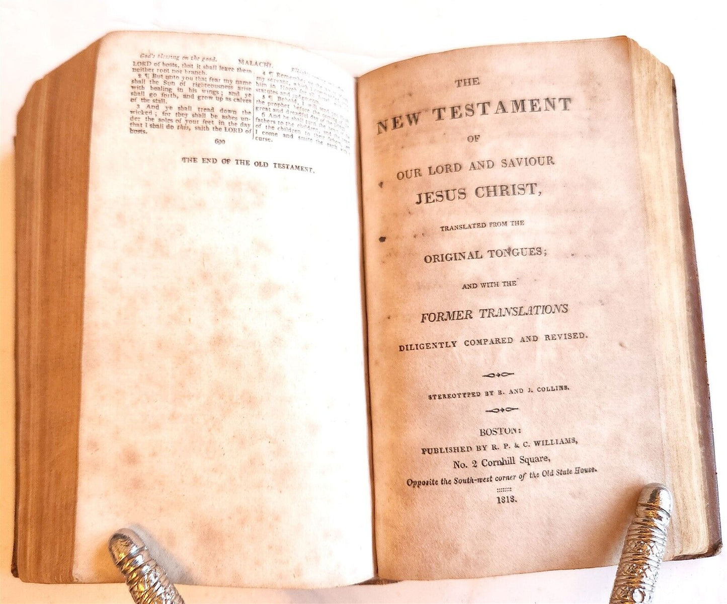 1818 BIBLE in ENGLISH antique BOSTON Americana OLD & NEW TESTAMENT