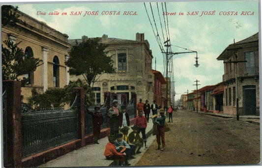 COSTA RICA STREET in SAN JOSE ANTIQUE POSTCARD