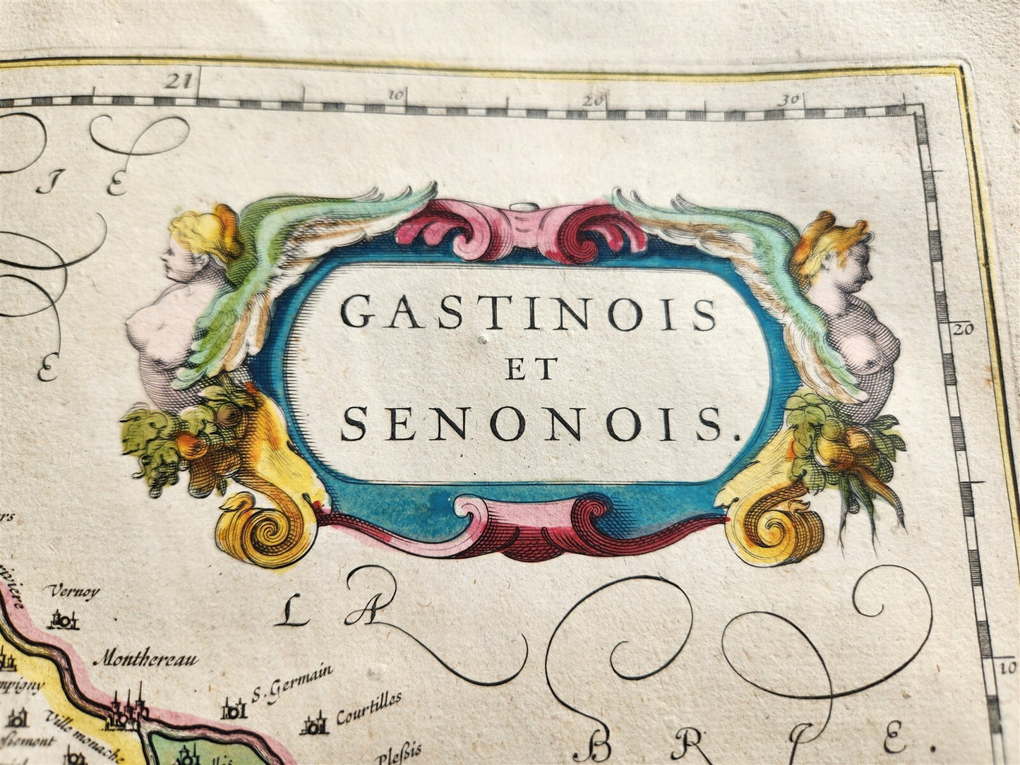 1640 MAP GASTINOIS SENONOIS FRANCE WILLEM BLAEU antique AUTHENTIC hand colored