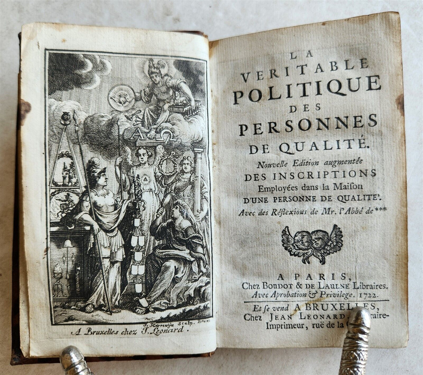 1722 DECORATIVE BINDING antique La veritable politique des personnes de qualite