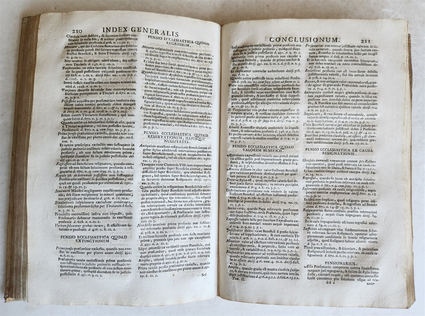 1720s LAW BOOK INDEX GENERALIS CONCLUSIONUM antique VELLUM BOUND FOLIO Vol. II