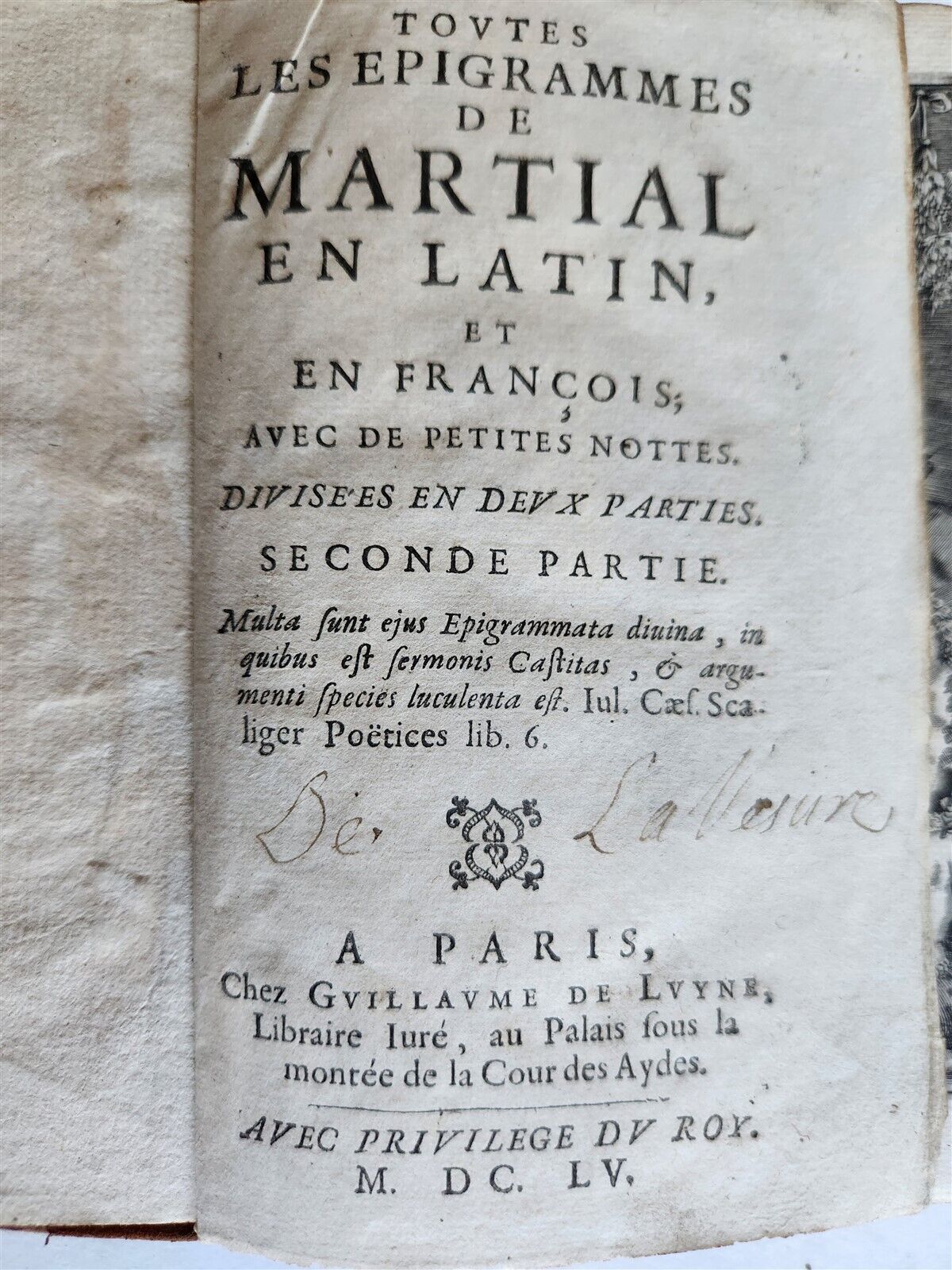 1655 MARTIALIS EPIGRAMMES 2 VOLUMES antique in FRENCH & LATIN