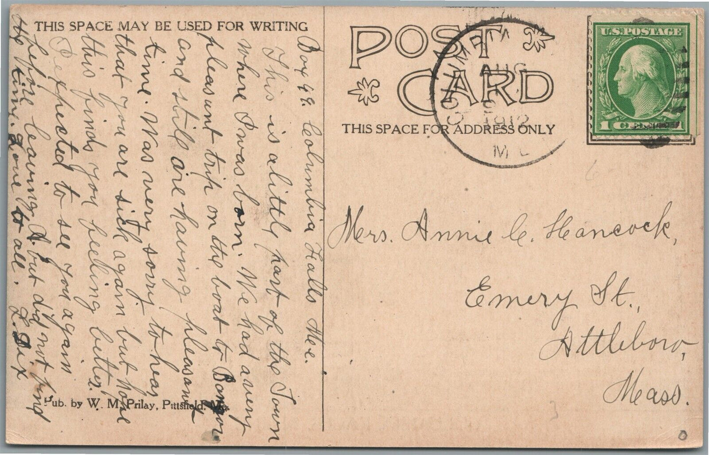 COLUMBIA FALLS ME ANTIQUE POSTCARD