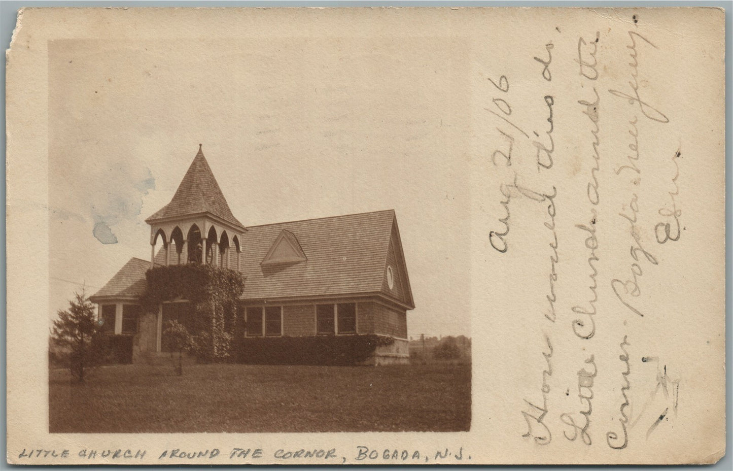 BOGADA NJ CHURCH ANTIQUE REAL PHOTO POSTCARD RPPC