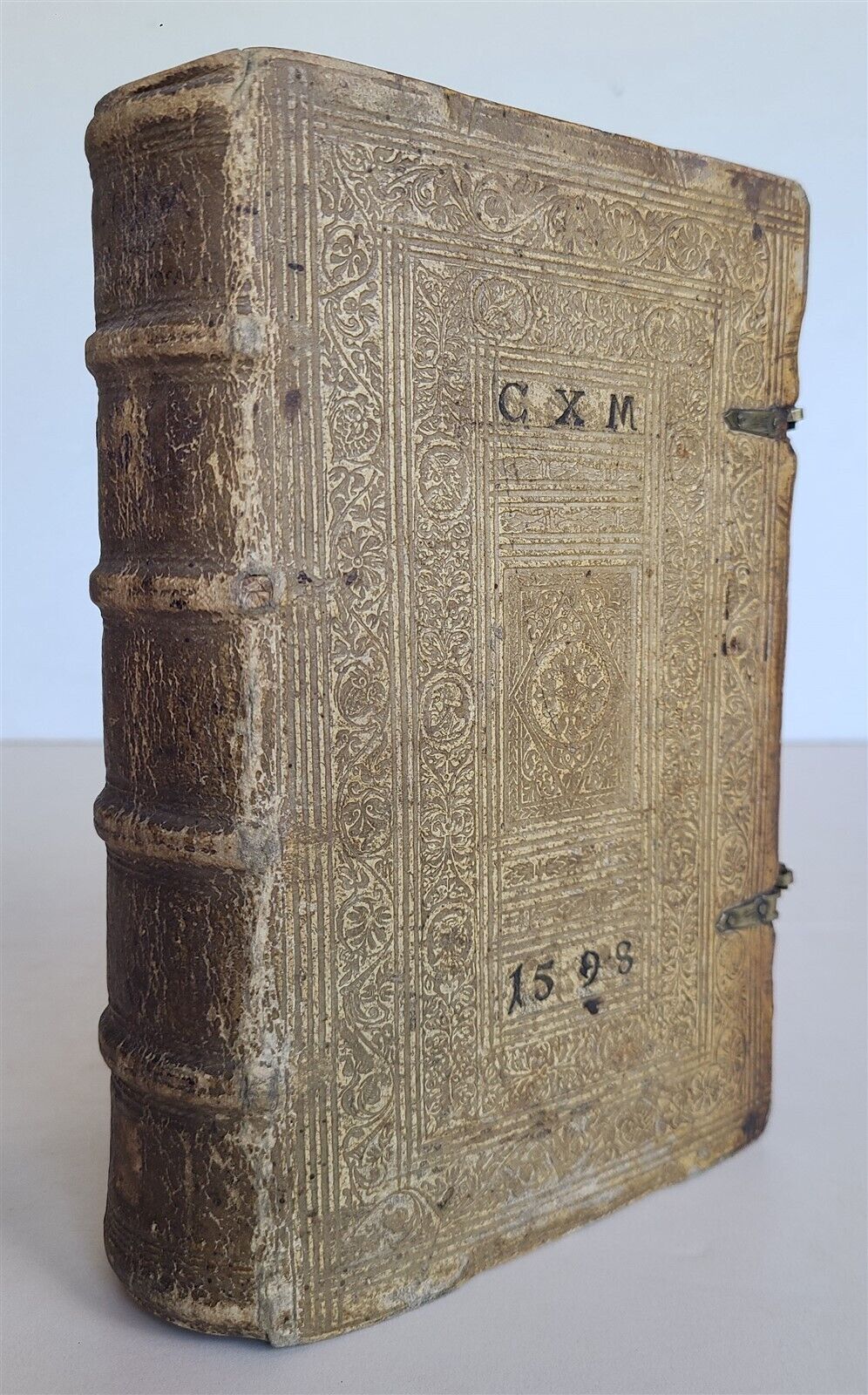 1594 CALLIGRAPHIA by Johannes Posselius antique PIGSKIN BINDING w/ CLASPS