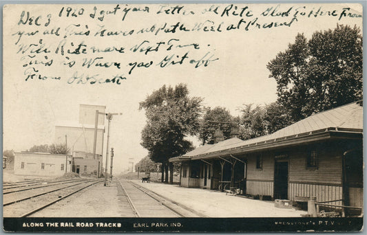 EARL PARK IN RAILROAD STATION RAILWAY DEPOT ANTIQUE REAL PHOTO POSTCARD RPPC