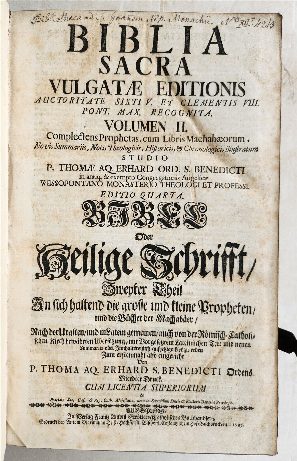 1735 BIBLE in GERMAN & LATIN antique HAND TOOLED PIGSKIN BOUND FOLIO