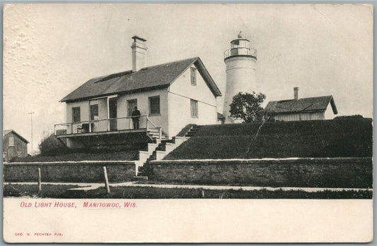 MANITOWOC WI LIGHT HOUSE ANTIQUE POSTCARD