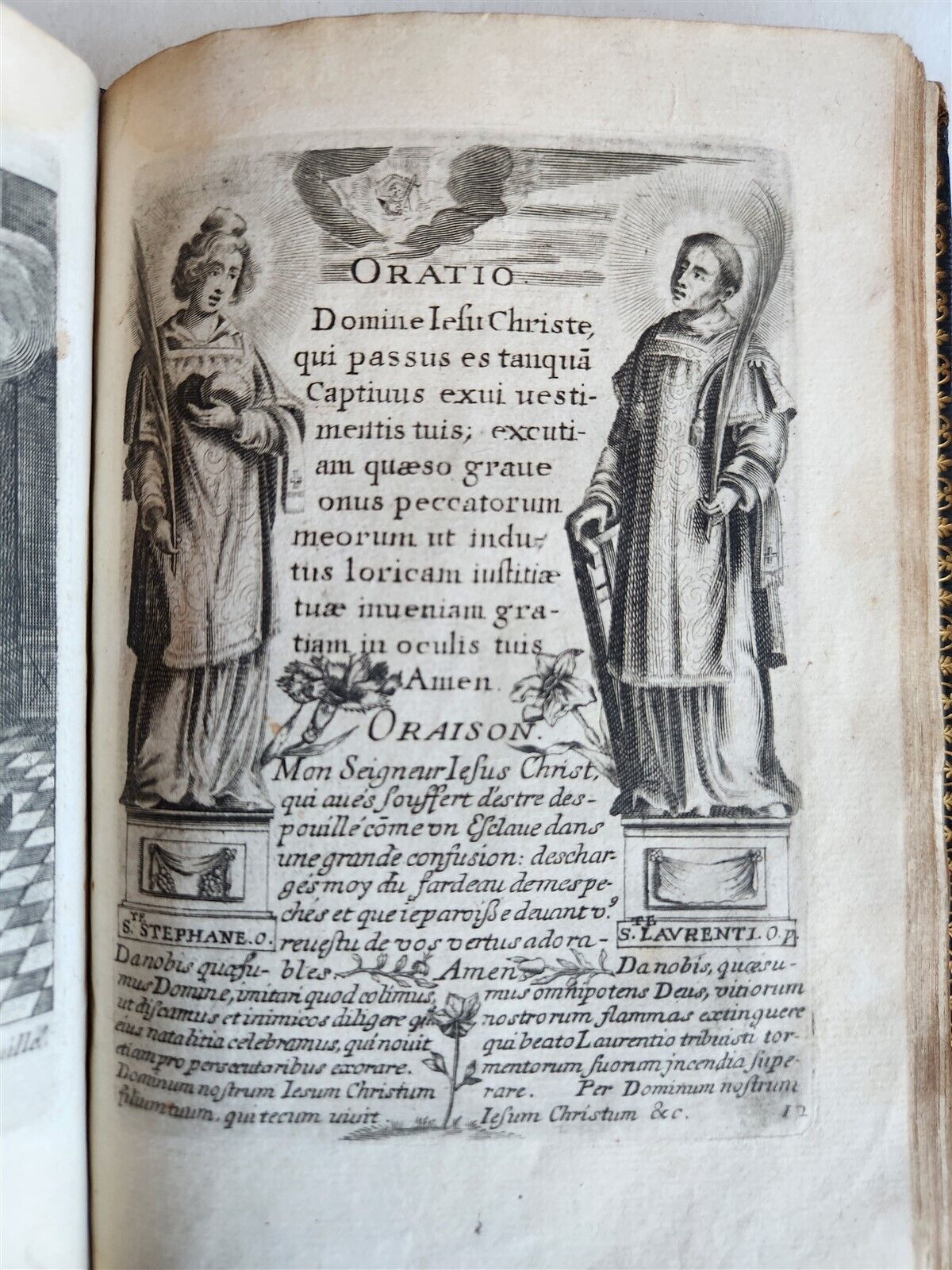 1651 PRAYER BOOK in FRENCH & LATIN BEAUTIFULLY ILLUSTRATED antique FINE BINDING