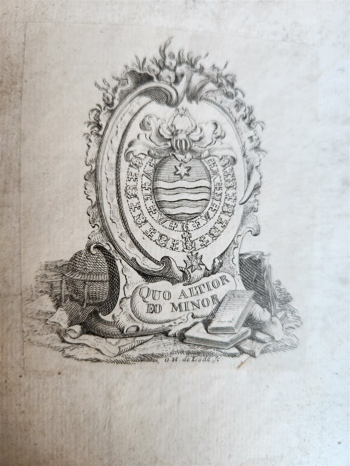 1710 LATIN FRENCH DICTIONARY antique w/ BLIND STAMPED VELLUM BINDING