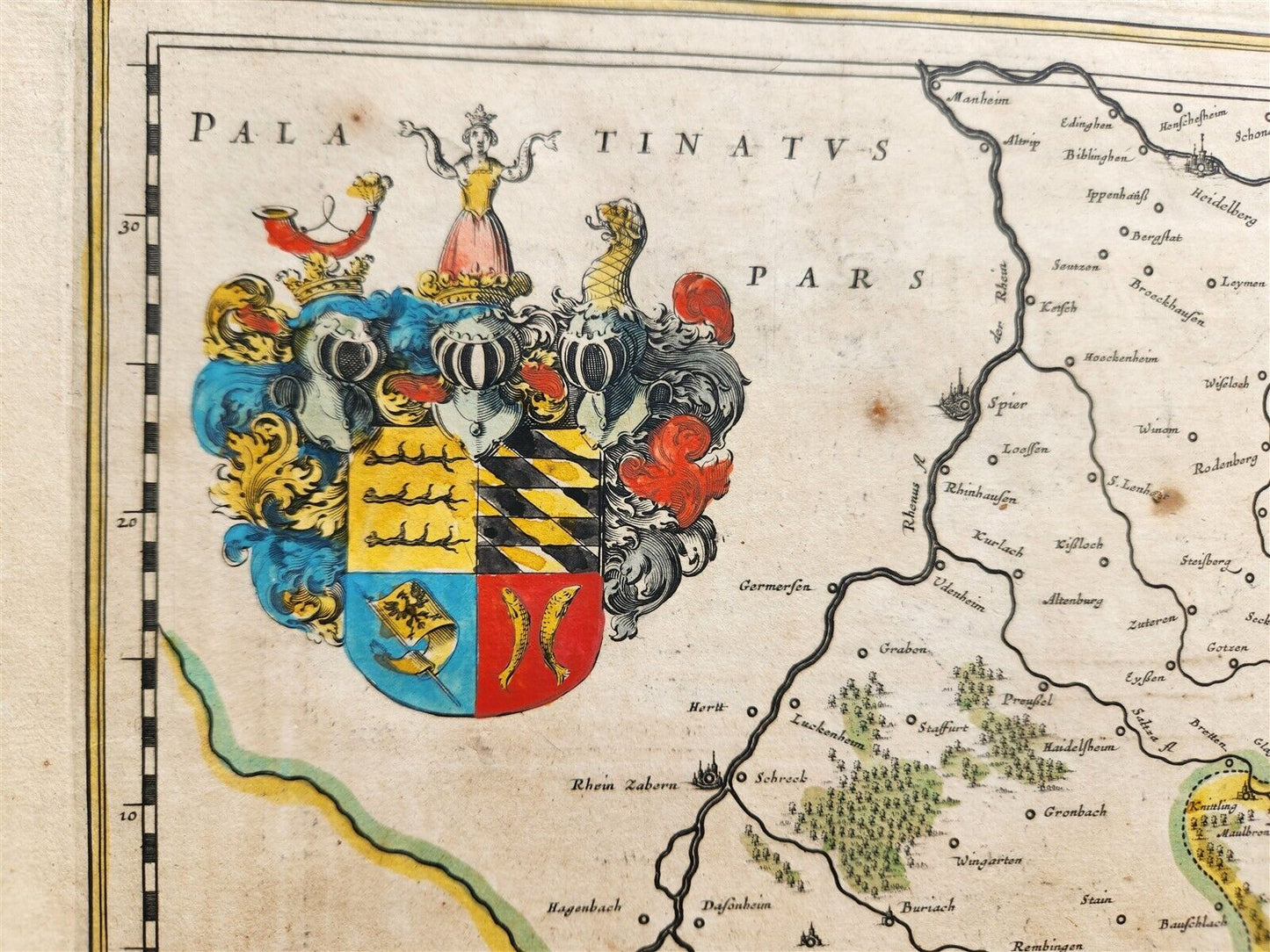 1640 MAP of GERMANY WIRTENBERG by WILLEM BLAEU antique AUTHENTIC hand colored