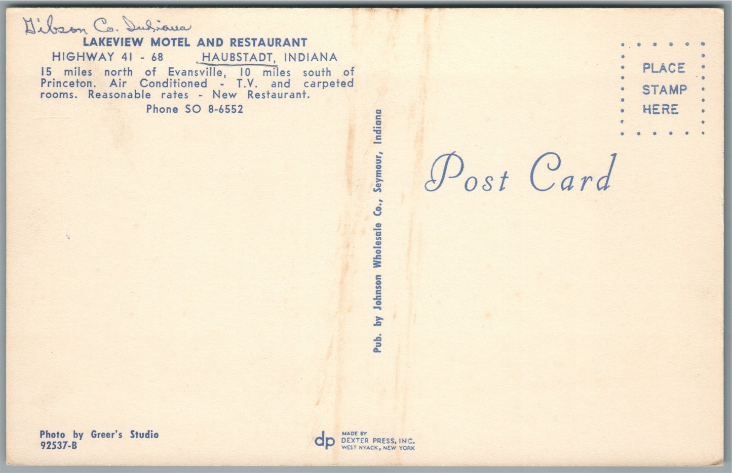 HAUBSTADT IN LAKEVIEW MOTEL & RESTAURANT GAS STATION VINTAGE POSTCARD