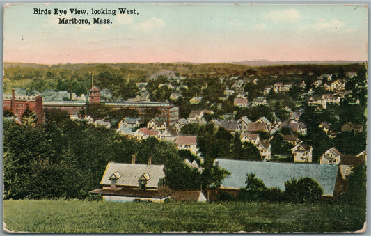 MARLBORO MA BIRDS EYE VIEW ANTIQUE POSTCARD
