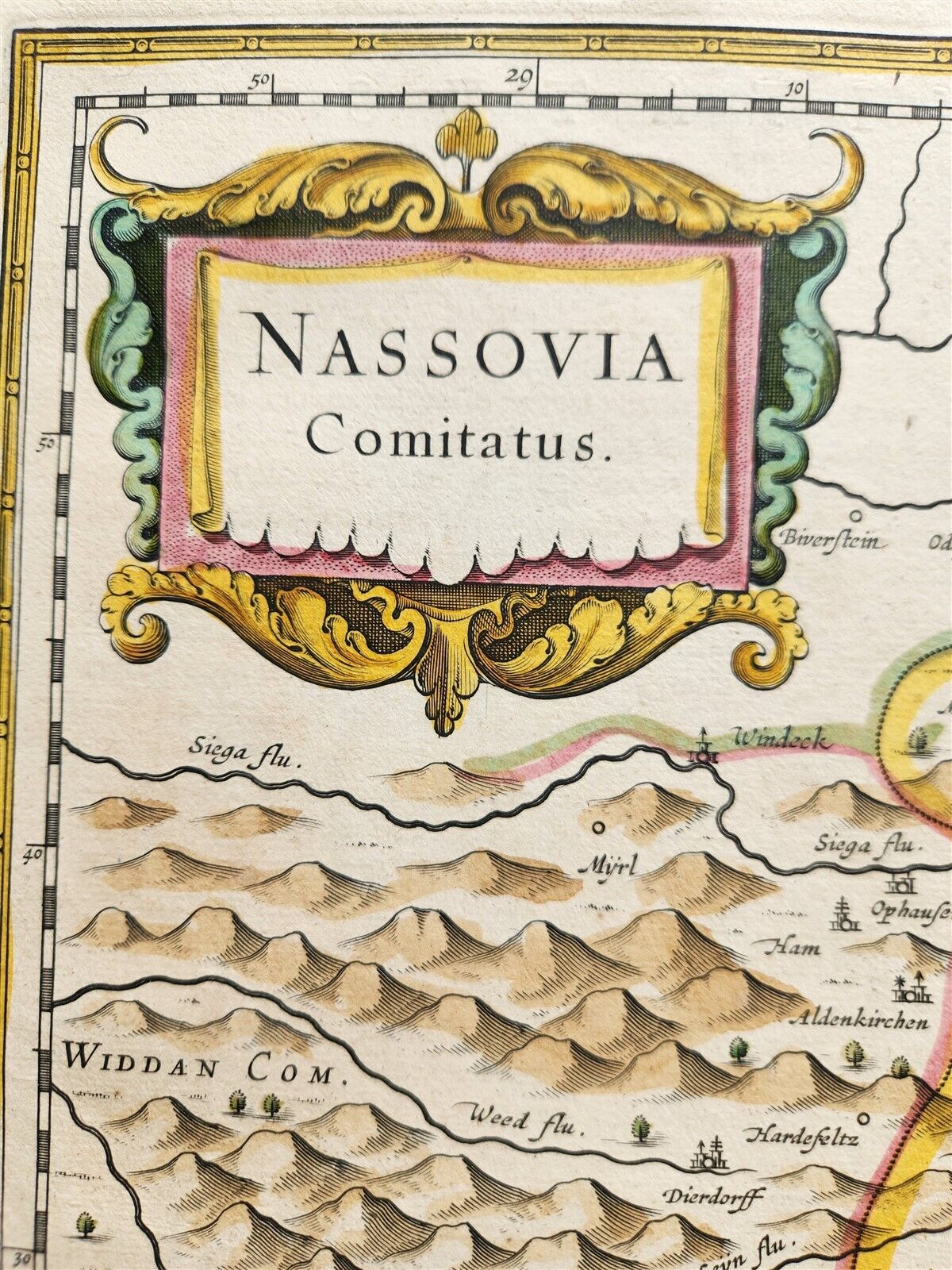 1640 MAP of GERMANY COUNTY of NASSAU by WILLEM BLAEU antique AUTHENTIC