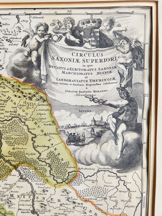 1720s MAP of GERMANY SAXONY by J.B.HOMANN antique AUTHENTIC hand colored