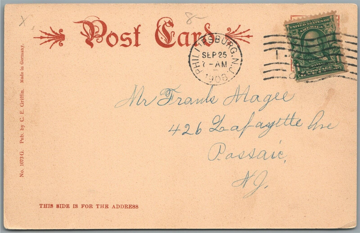 PHILLIPSBURG NJ So. MAIN STREET ANTIQUE POSTCARD