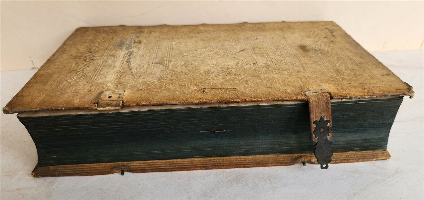 1735 BIBLE in GERMAN & LATIN antique HAND TOOLED PIGSKIN BOUND FOLIO
