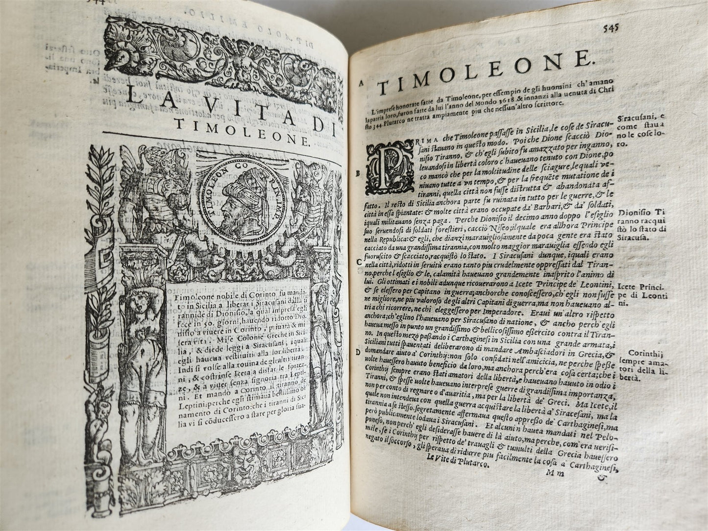 1582 PLUTARCH LIVES of ILLUSTRIOUS GREEK & ROMANS 2 VOLUMES antique ILLUSTRATED
