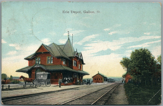 GALION OH ERIE RAILROAD STATION RAILWAY DEPOT ANTIQUE POSTCARD