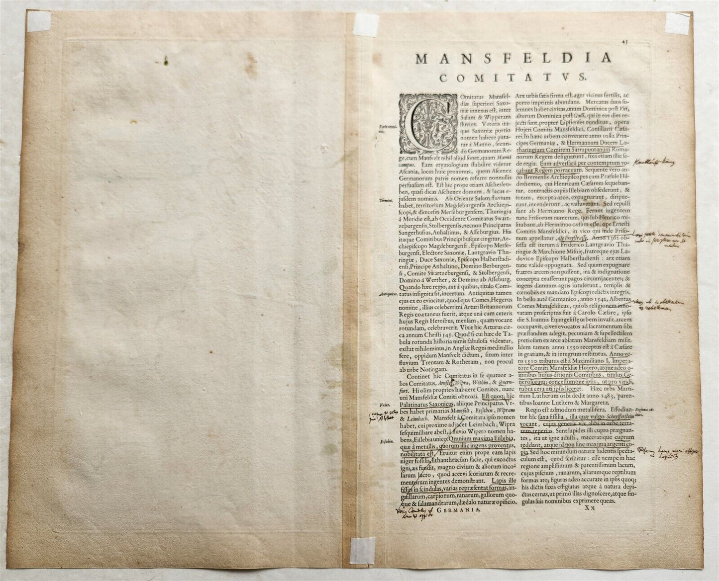 1640 MAP of GERMANY MANSFELD REGION WILLEM BLAEU antique AUTHENTIC hand colored