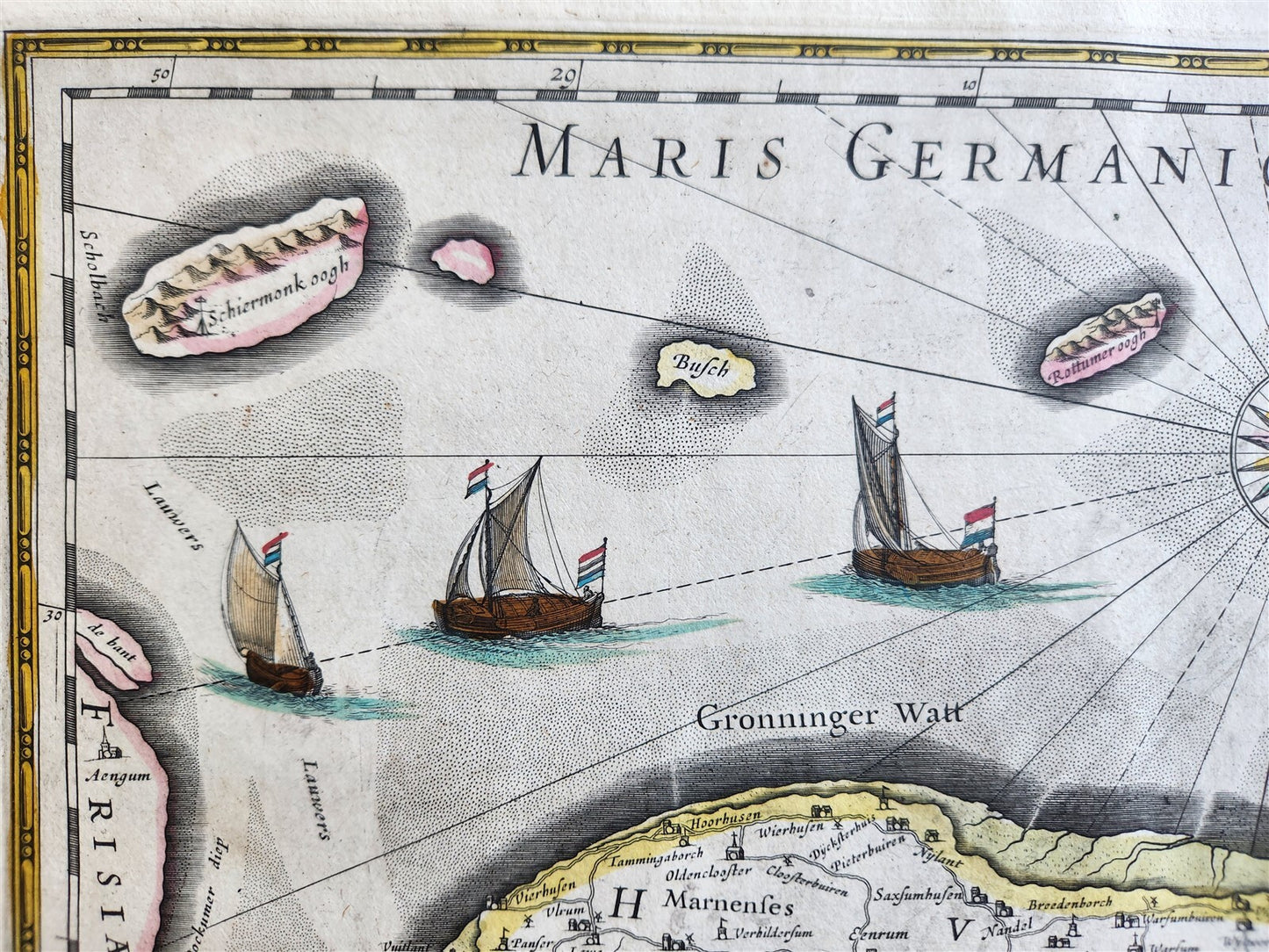 1640 FRIESLAND GRONINGEN NETHERLANDS MAP by WILLEM BLAEU antique AUTHENTIC