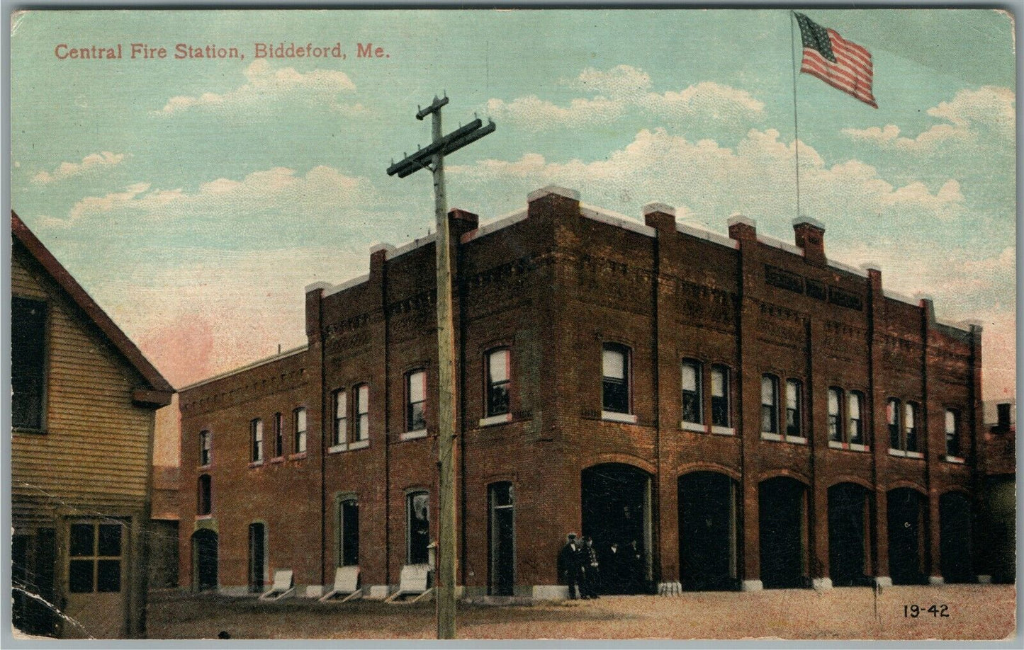 BIDDEFORD ME CENTRAL FIRE STATION ANTIQUE POSTCARD