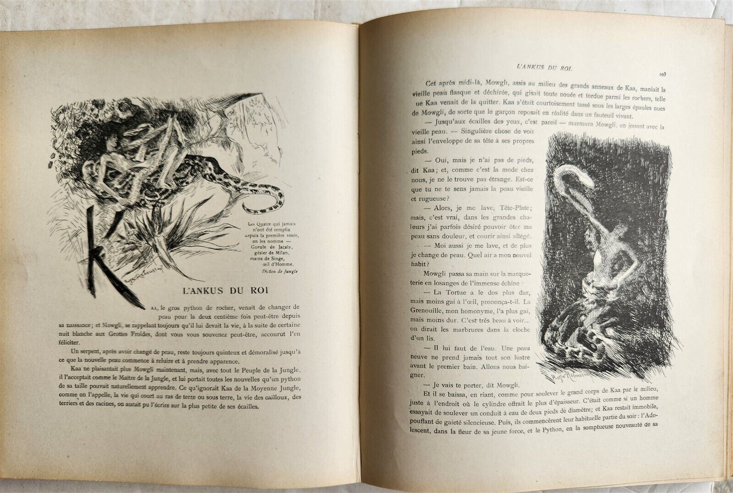 1925-1938 JUNGLE BOOK by KIPLING antique 2 VOLS ILLUSTRATED by Roger Reboussin