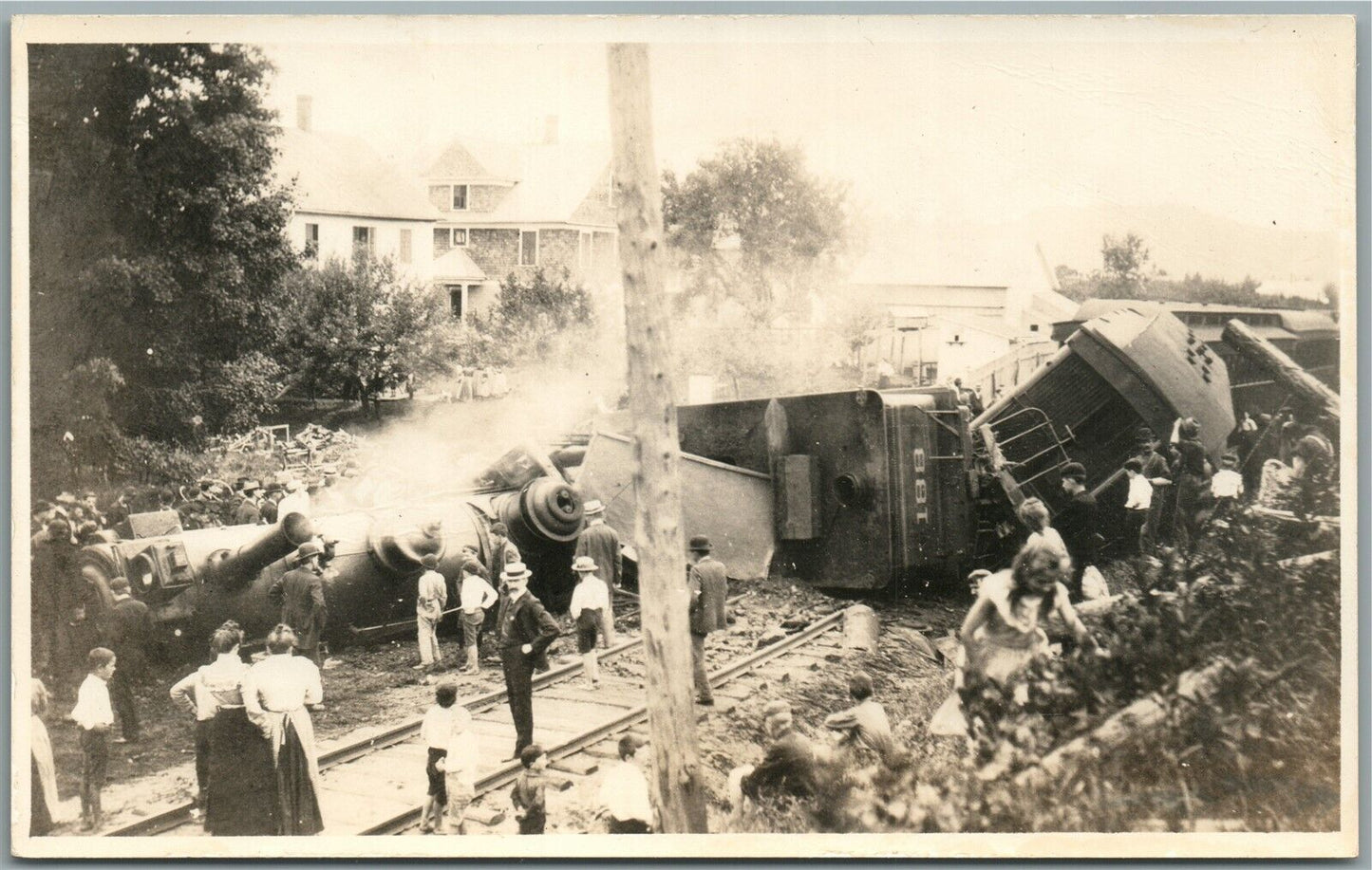 TRAIN LOCOMOTIVE WRECKAGE RAILWAY railroad ANTIQUE REAL PHOTO POSTCARD RPPC