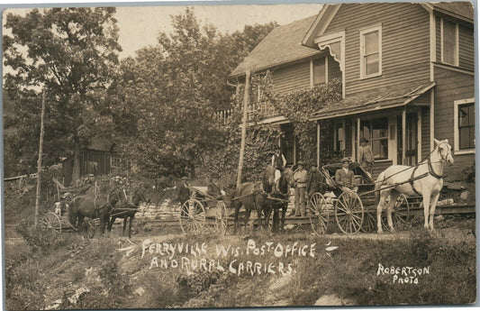 FERRYVILLE WI POST OFFICE & RURAL CARRIERS ANTIQUE REAL PHOTO POSTCARD RPPC