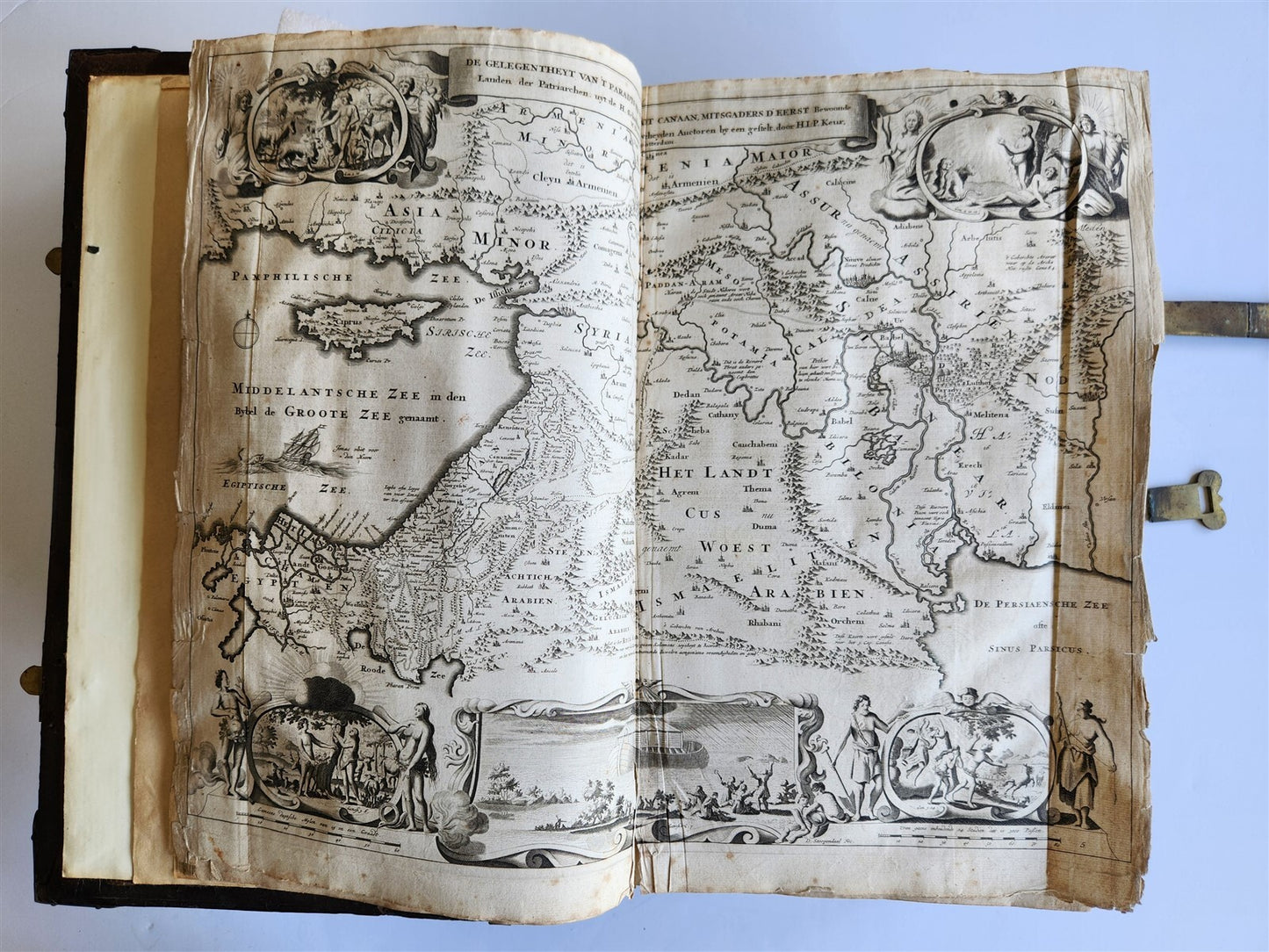 1702 BIBLE in DUTCH MASSIVE FOLIO antique ILLUSTRATED w/6 MAPS incl. WORLD'S MAP