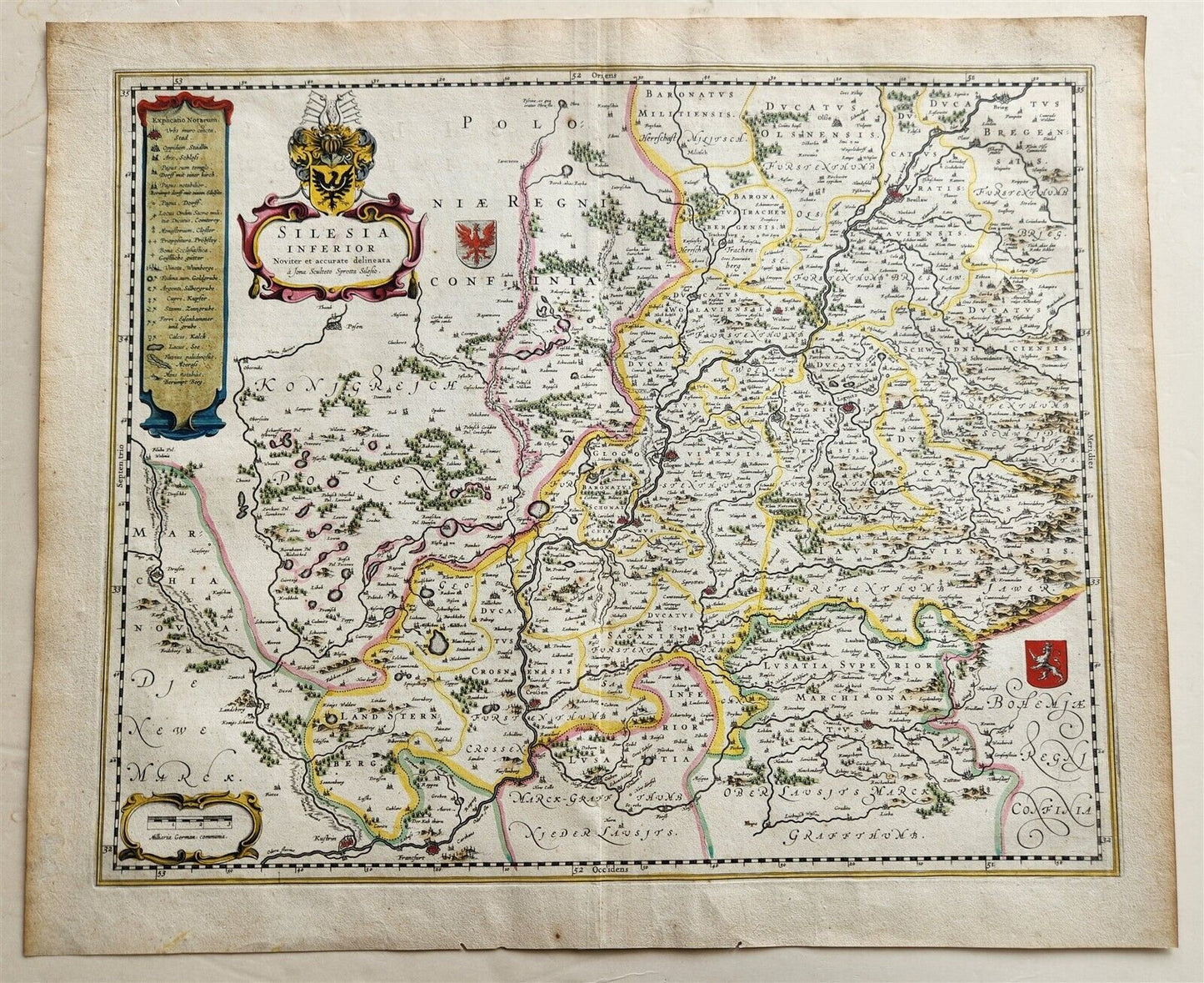 1640 MAP of GERMANY POLAND SILESIA by WILLEM BLAEU antique AUTHENTIC handcolored