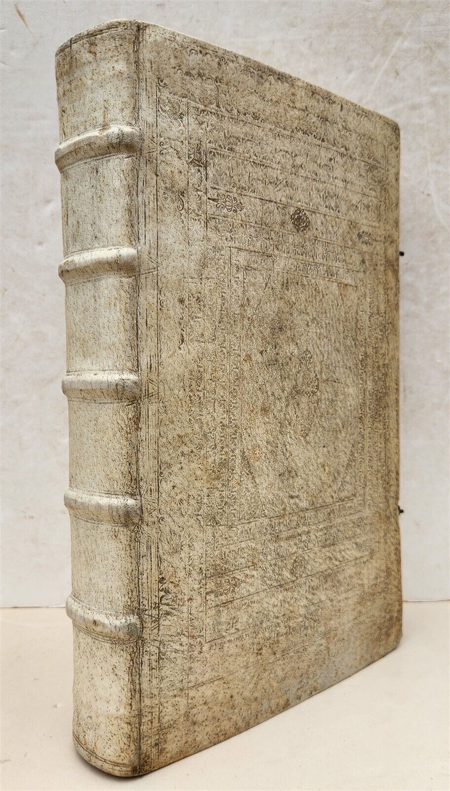 1737 BIBLE in LATIN & GERMAN antique PIGSKIN BOUND FOLIO