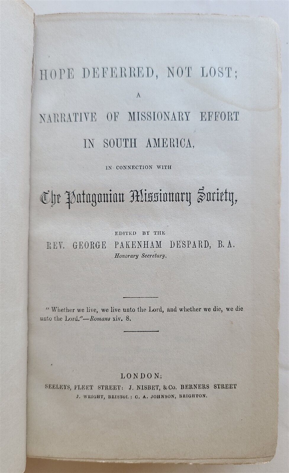1852 PATAGONIAN MISSIONARY SOCIETY EFFORT in SOUTH AMERICA antique in ENGLISH
