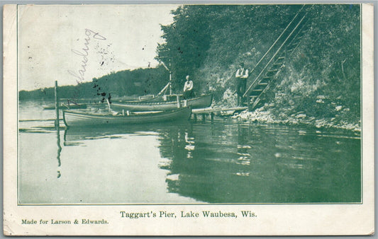 LAKE WAUBESA WI TAGGART'S PIER ANTIQUE POSTCARD