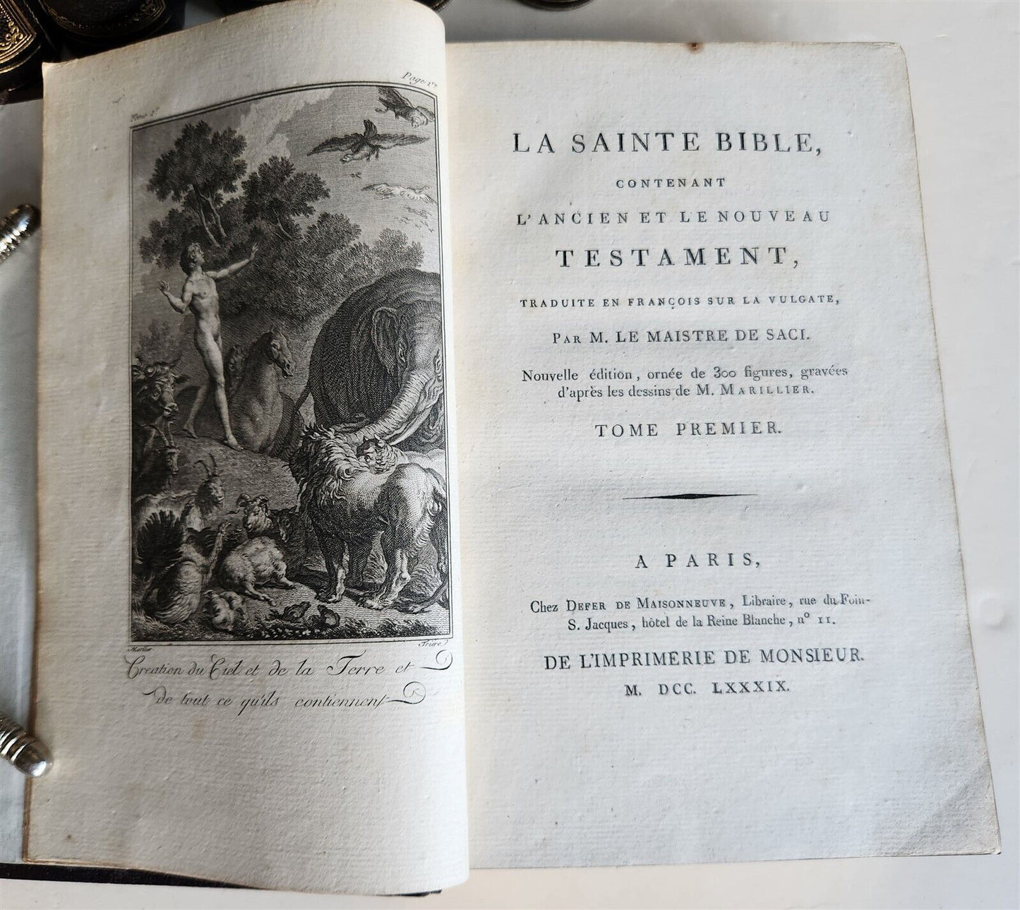 1789 BIBLE in FRENCH ILLUSTRATED w/ 300 PLATES 12 VOLUMES SET antique