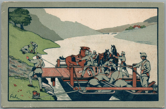 GERMAN MILITARY FERRY 1919 WWII ERA ANTIQUE POSTCARD