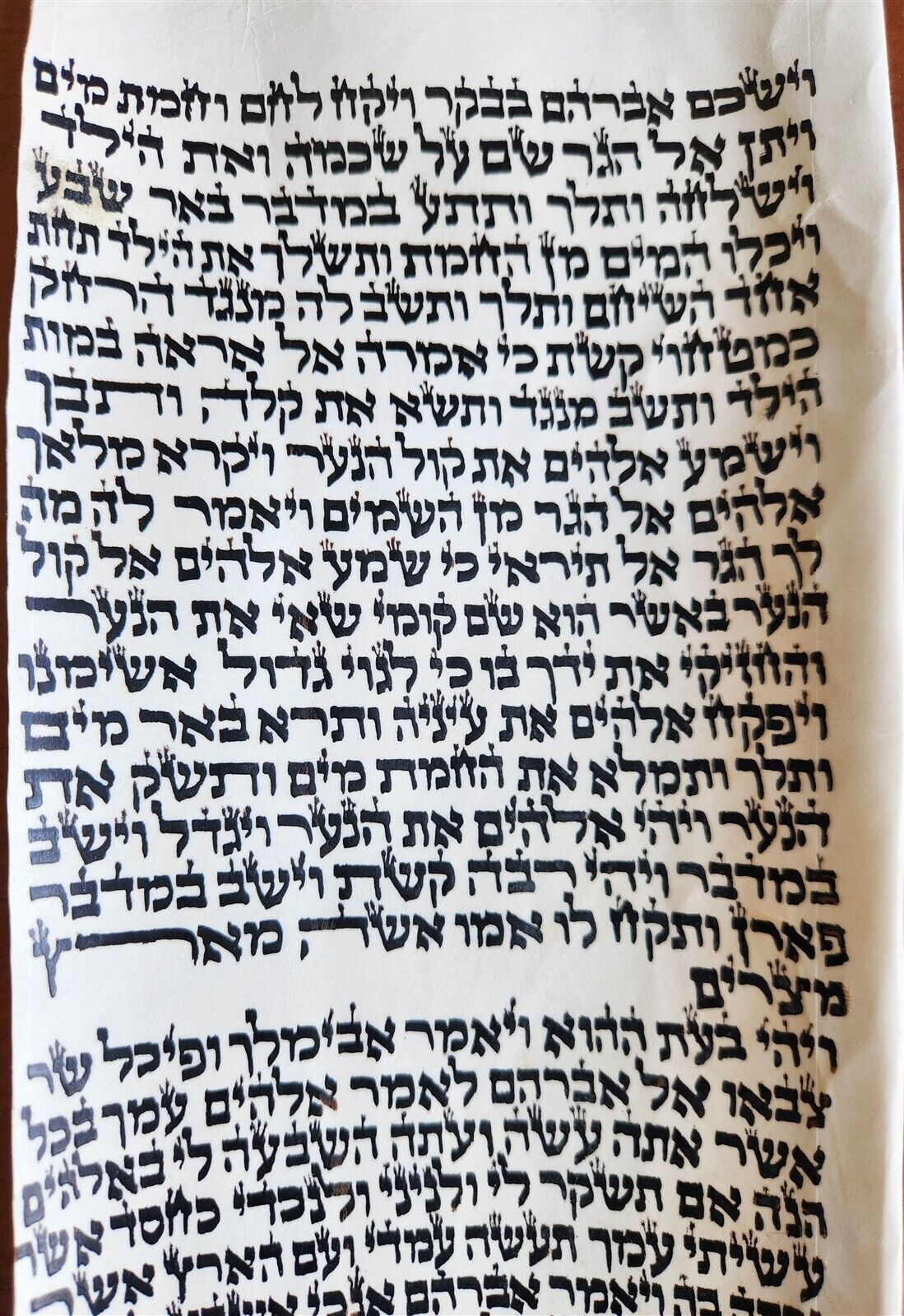 TORAH SCROLL FRAGMENT MANUSCRIPT on VELLUM antique BIBLE GENESIS 21:14 - 22:4