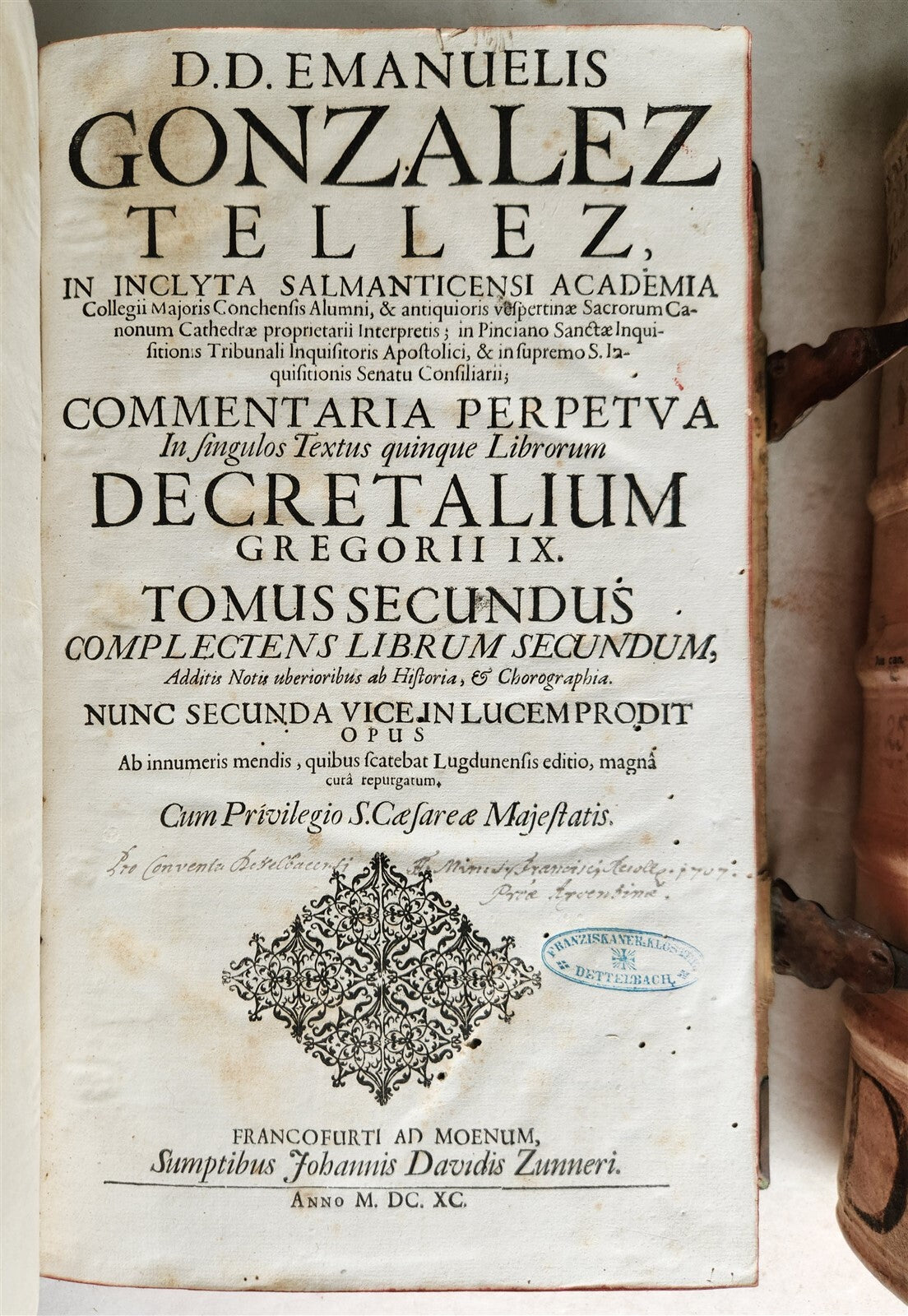 1690 PIGSKIN BOUND 4 FOLIO LAW BOOKS antique by D. D. Emanuelis Gonzalez Tellez