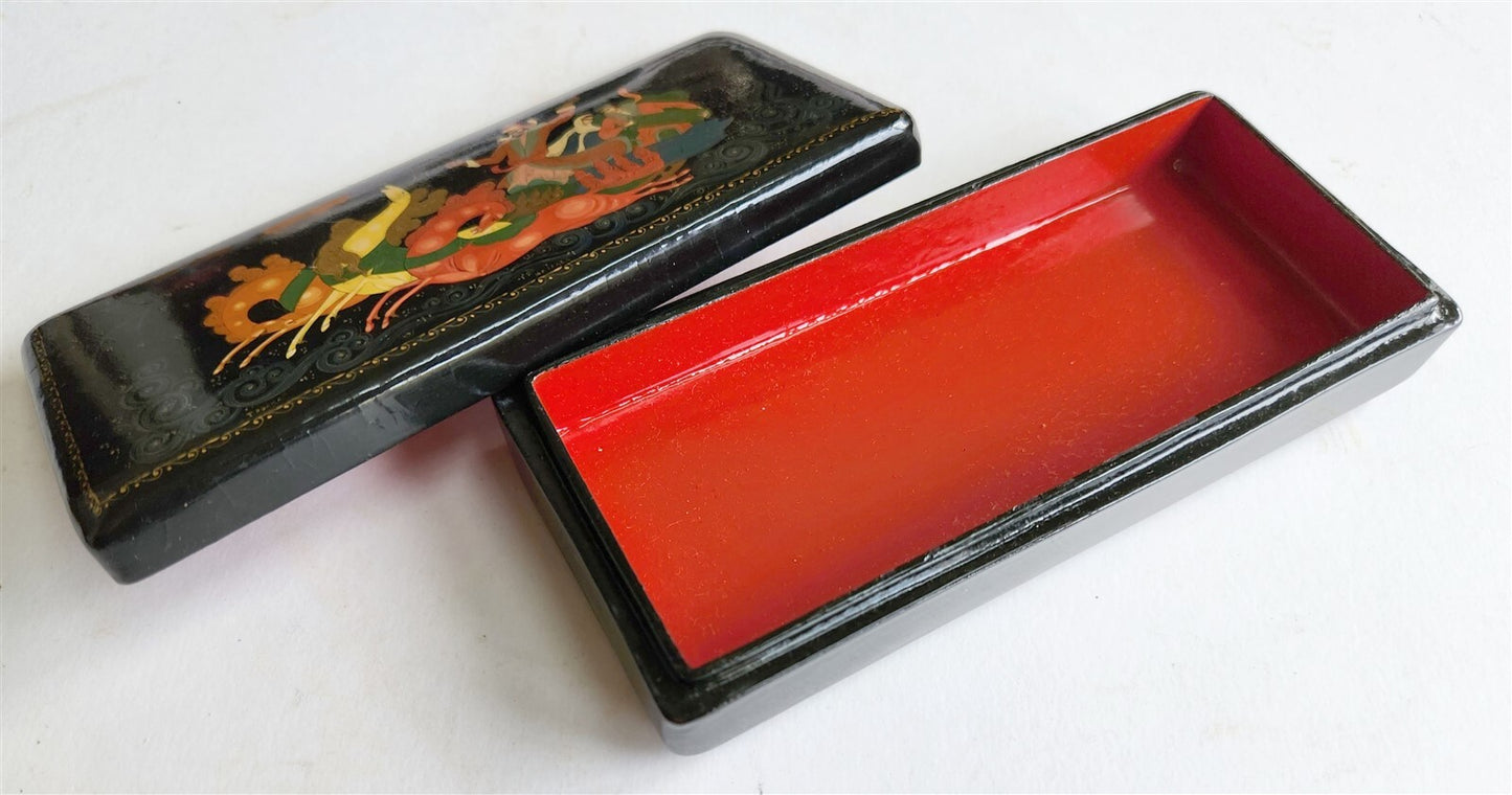 RUSSIAN PALEKH SCHOOL VINTAGE LACQUER BOX Troika SIGNED by ARTIST