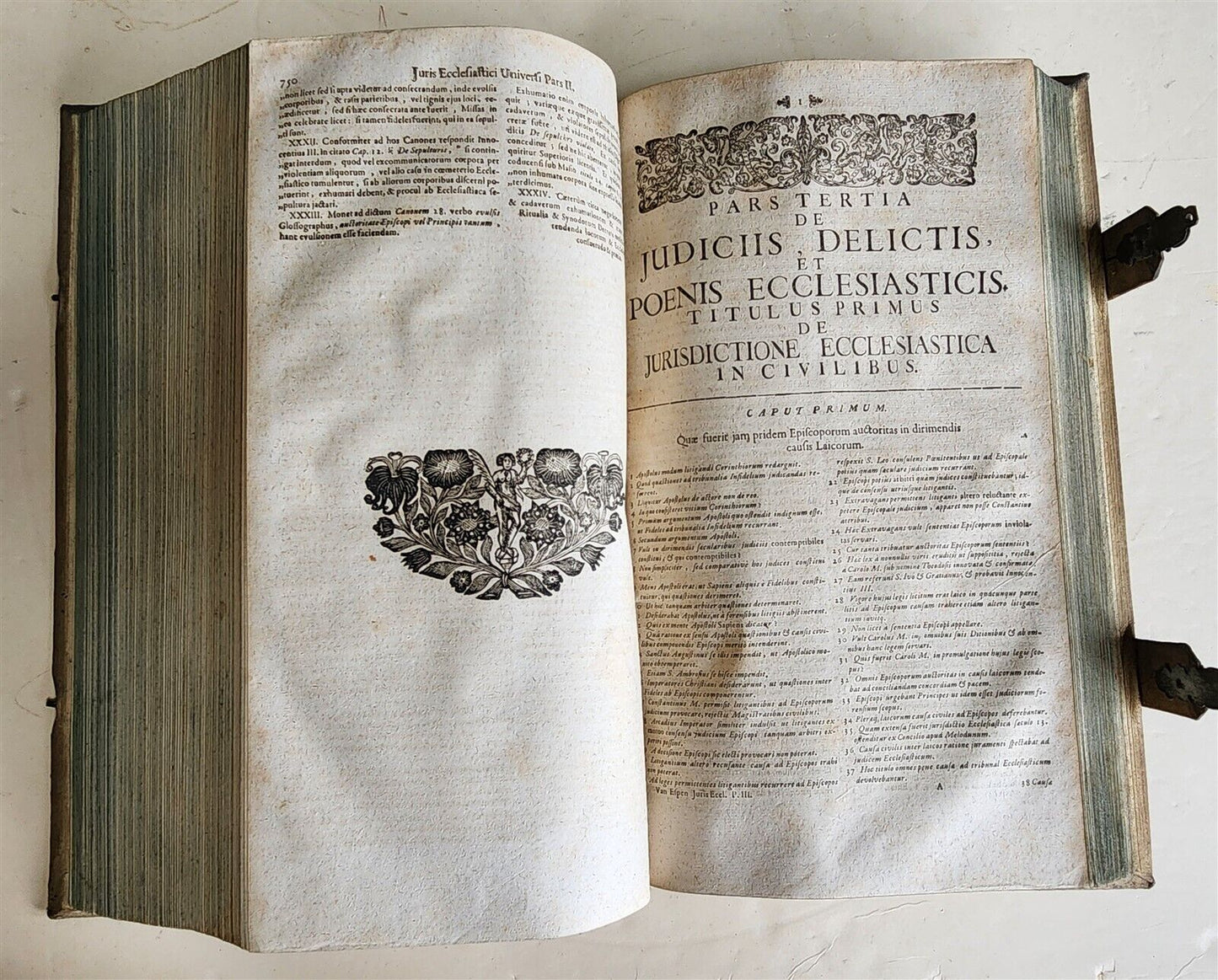 1748 CANON LAW by ESPENIUS antique BLIND-STAMPED PIGSKIN FOLIO